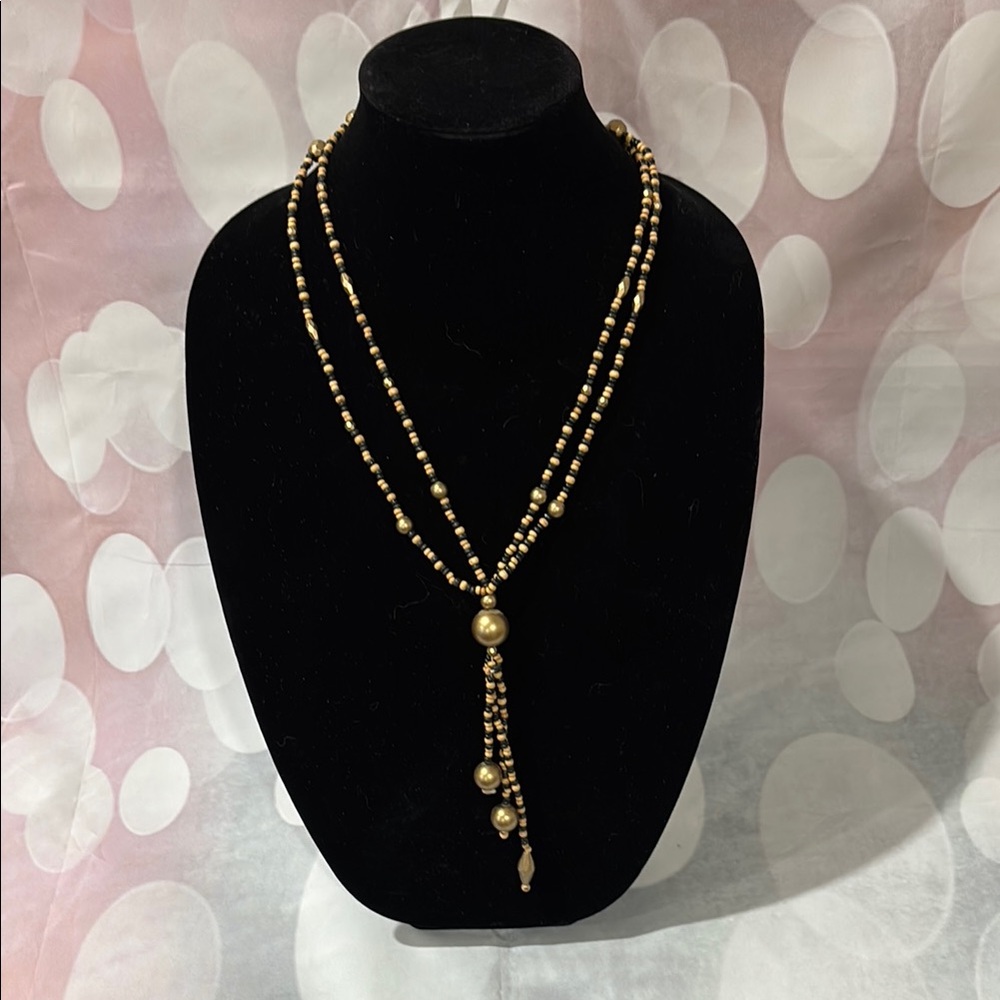 Elegant Gold and Brown Beaded Necklace
